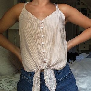 button down striped crop top